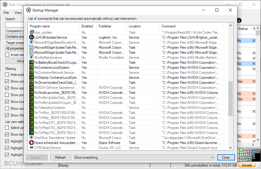 BCUninstaller 启动项管理界面截图